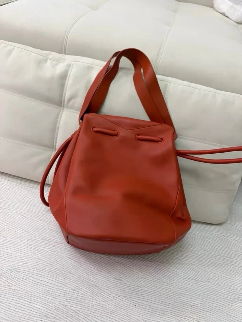 Bottega Veneta Red Leather Hobo Bucket Bag